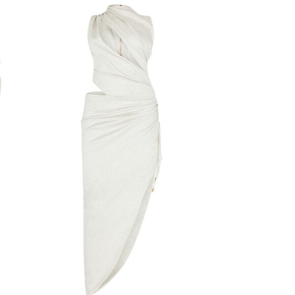 PLT LABEL OFF WHITE DRAPED RUCHED SKIRT MIDAXI DRESS Size 10 NWT - Picture 2 of 13